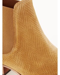 Topman Tan Suede Printed Chelsea Boots