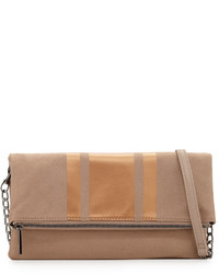 Neiman Marcus Faux Suede Fold Over Clutch Bag Taupe