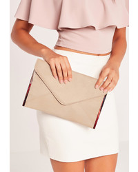 Missguided Faux Suede Metal Edge Clutch Bag Nude