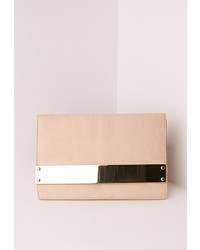 Missguided Metal Plate Clutch Bag Nude
