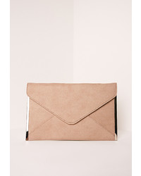 Missguided Nude Faux Suede Metal Edge Clutch Bag