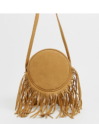 My Accessories London Camel Suede Round Shoulder Bag With Long Fringing