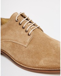 Asos Brand Derby Shoes In Stone Suede With Natural Sole