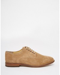 Asos Brand Derby Shoes In Stone Suede With Natural Sole