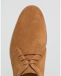 Asos Derby Shoes In Tan Suede With Piped Edging