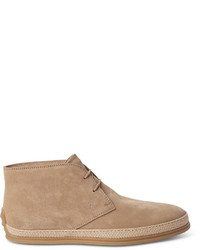 Tod's Raffia Trimmed Suede Chukka Boots