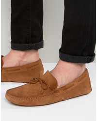 Asos Driving Shoes In Tan Suede With Tie Front