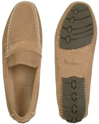 Moreschi Portofino Tan Perforated Suede Driver Shoes