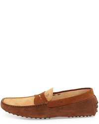 Tod's Two Tone Suede Penny Driver Tanlight Brown