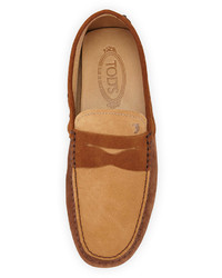 Tod's Two Tone Suede Penny Driver Tanlight Brown