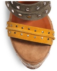 Lanvin Studded Suede Espadrille Wedge Sandals