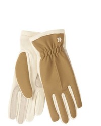 Isotoner Tan Ivory Lycra Stretch Gloves With Fleece Suede Accents