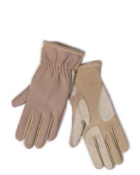 Isotoner Tan Lycra Stretch Gloves With Fleece Suede Accents