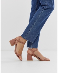 Glamorous Blush Block Heeled Sandals