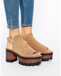 Pull&Bear Faux Suede Wooden Heeled Sandals