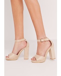 Missguided Platform Block Heel Barely There Sandals Nude