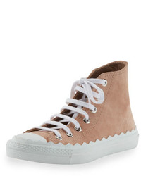 Chloé Chloe Scalloped Suede High Top Sneaker Reef Shell