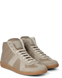 Maison Margiela Replica Panelled Leather And Suede High Top Sneakers