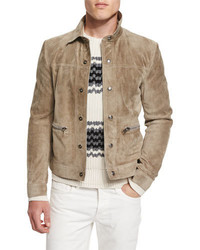 Tom Ford Cashmere Suede Trucker Jacket Wzip Pockets Tan