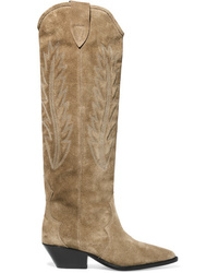 Isabel Marant Denzy Embroidered Suede Knee Boots