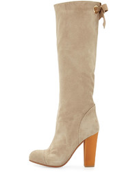 RED Valentino Suede Pointed Toe Knee Boot Taupe