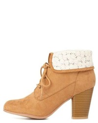 Charlotte Russe Crochet Cuffed Lace Up Booties