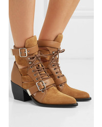 Chloé Rylee Cutout Suede And Leather Ankle Boots