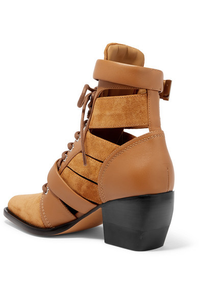 Raymay Tan Suede Cutout Peep-Toe Ankle Booties