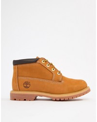 Timberland Nellie Chukka Double Wheat Nubuck Leather Ankle Boots With Black Collar