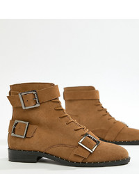 ASOS DESIGN Wide Fit Arabelle Leather Lace Up Boots Suede