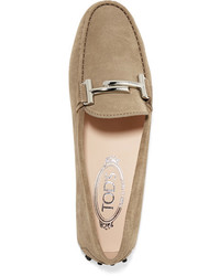 Tod's Gommino Embellished Suede Loafers Beige