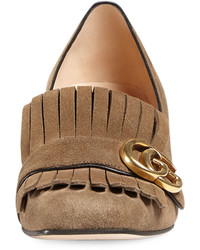 Gucci Marmont Fringe Suede 55mm Loafer Taupe