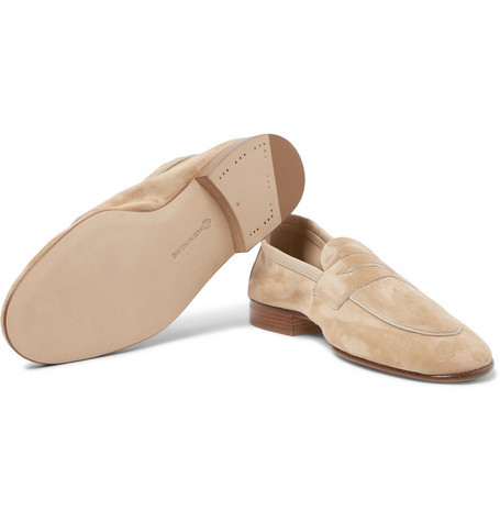 Edward Green Polperro Leather Trimmed Suede Penny Loafers, $537 | MR