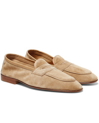Edward Green Polperro Leather Trimmed Suede Penny Loafers
