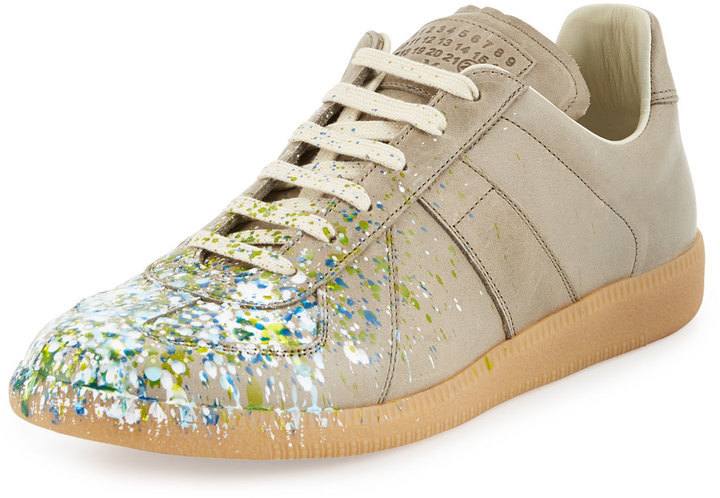 Maison Replica Paint Splatter Low Sneaker Khaki, $595 | Neiman Marcus |
