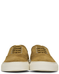 Common Projects Tan Suede Tournat Four Hole Sneakers