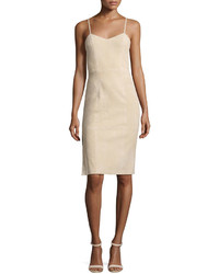 Alice + Olivia Rochelle Suede Fitted Midi Dress Champagne