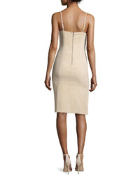 Alice + Olivia Rochelle Suede Fitted Midi Dress Champagne