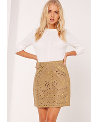 Missguided Faux Suede Stud Detail Mini Skirt Tan