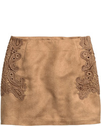 H&M Short Skirt With Lace Details Camel Ladies