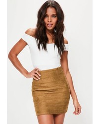 Missguided Tan Embroidered Detail Faux Suede Mini Skirt