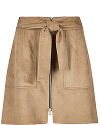 River Island Tan Faux Suede A Line Skirt