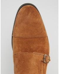 Asos Monk Shoes In Tan Suede With Toe Cap