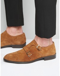 Asos Monk Shoes In Tan Suede With Toe Cap