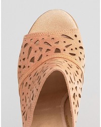 Carvela Kayla Nude Suede Cut Out Heeled Mules