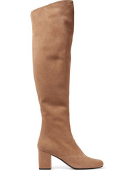 Saint Laurent Bb Suede Over The Knee Boots Sand