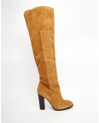 Aldo Bove Tan Leather Block Heeled Over The Knee Boots