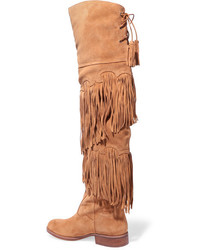 Sam Edelman Jericho Fringed Suede Over The Knee Boots Tan