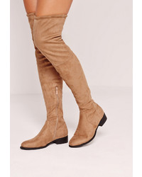Missguided Nude Faux Suede Flat Over The Knee Boots