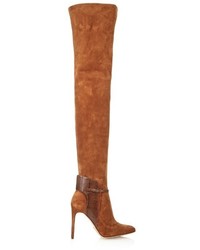 Sergio Rossi Stretch Suede And Snakeskin Over The Knee Boots